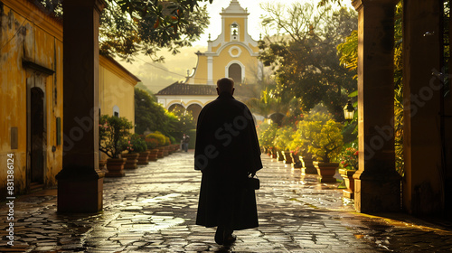 A monk walking in the temple
