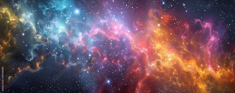 Obraz premium Abstract space scene with stars forming intricate patterns, vibrant and colorful, digital art, dreamlike and hypnotic,