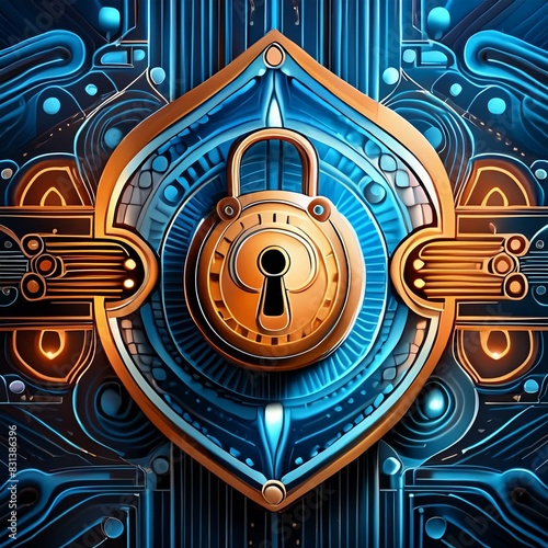 A blue and orange image of a lock with a keyhole