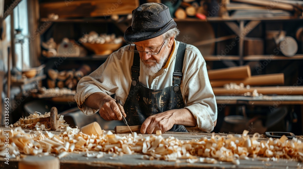 Skilled Woodworker Crafting Furniture in Workshop close up