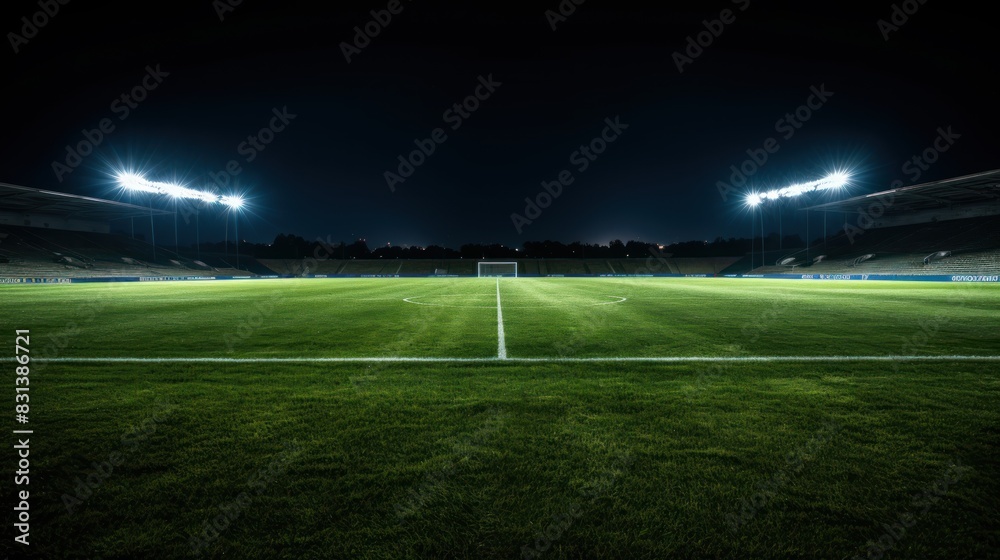 green football field with freshly cut grass, illuminated by bright stadium lights under a clear night sky green football field with freshly cut grass, illuminated by bright stadium lights under a clear night sky