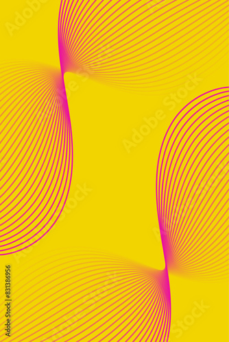 Abstract background with waves for banner. Standart poster size. Vector background with lines. Element for design isolated on yellow. Pink and yellow gradient. Brochure, booklet. Summer, spring