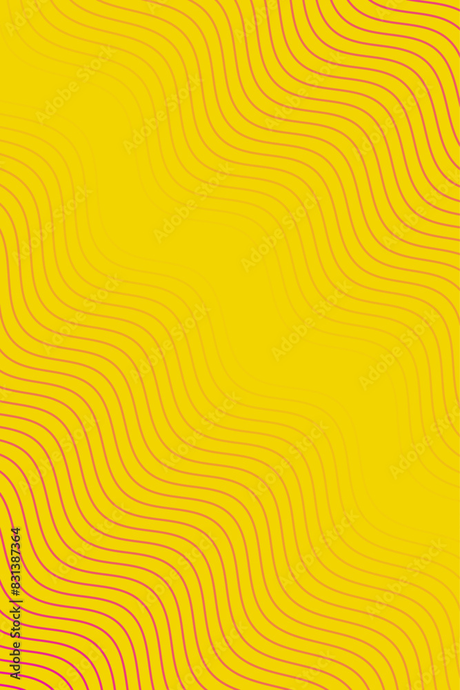 Abstract background with waves for banner. Standart poster size. Vector background with lines. Element for design isolated on yellow. Pink and yellow gradient. Brochure, booklet. Summer, spring