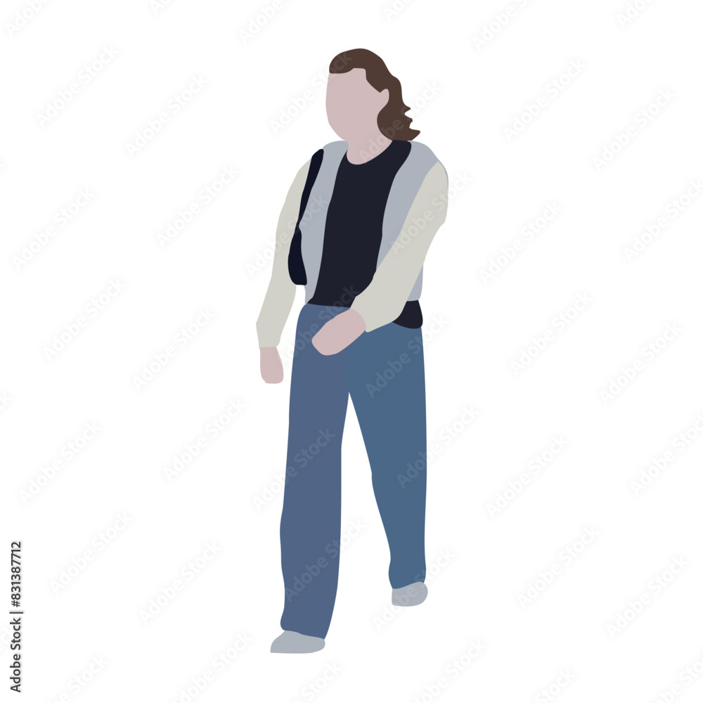 A woman walks down the street in summer clothes. 2D image to use as entourage. Flat city vector infographic. A woman walks down the street in summer clothes. 2D image to use as entourage. Flat city vector infographic.