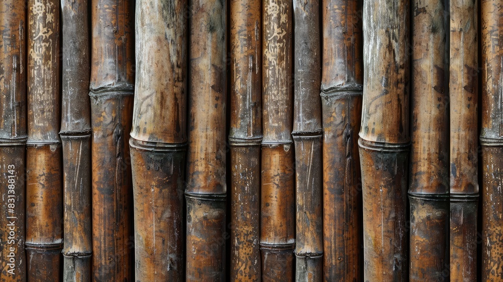 Close up of the natural patterns and textures of brown bamboo wood Detailed view of the trunk of a bamboo plant and its wooden poles creating a vintage seamless background for walls or fenc Close up of the natural patterns and textures of brown bamboo wood Detailed view of the trunk of a bamboo plant and its wooden poles creating a vintage seamless background for walls or fenc