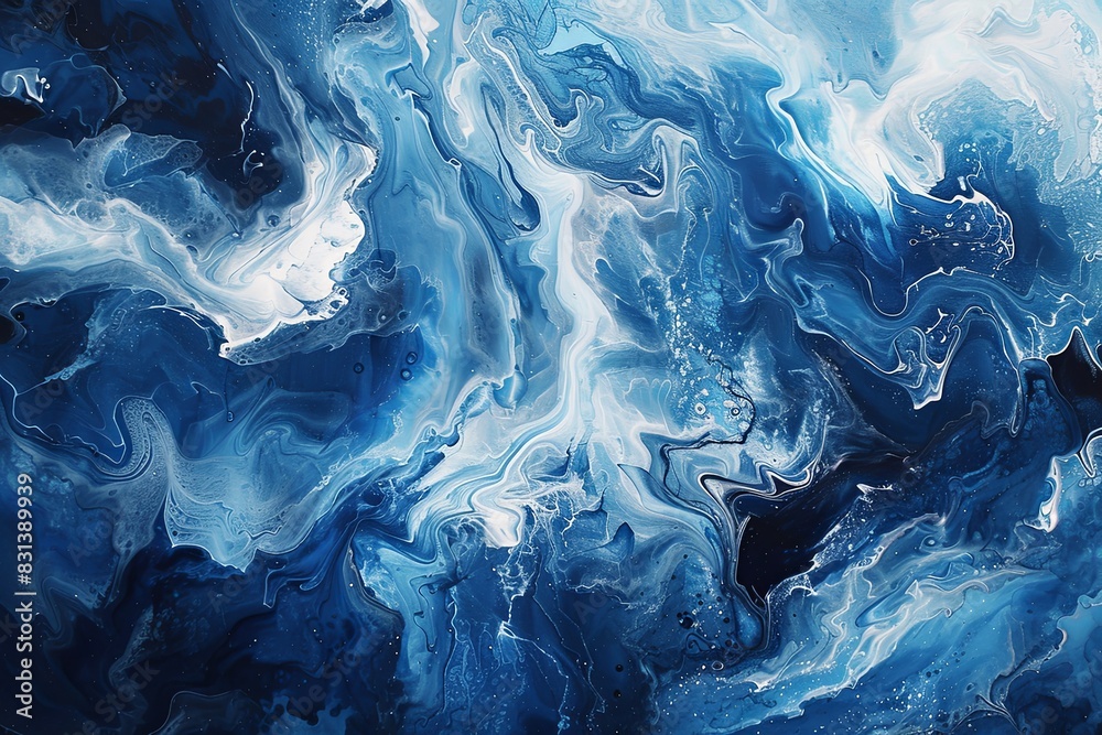 Obraz premium Modern impressionist painting background of blue and white colours, in liquid acrylic paint style