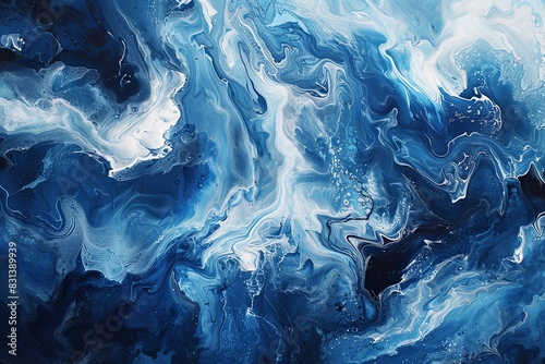 Modern impressionist painting background of blue and white colours, in liquid acrylic paint style