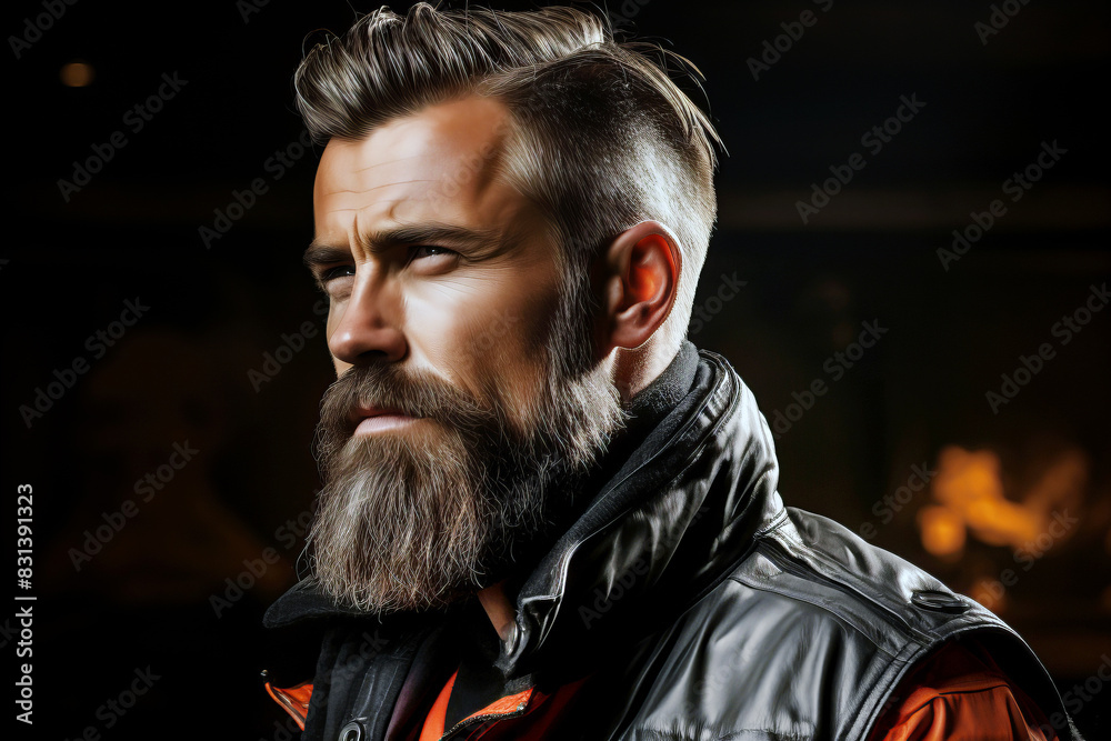 Portrait of a bearded man with stylish haircut. Portrait of a bearded man with stylish haircut.