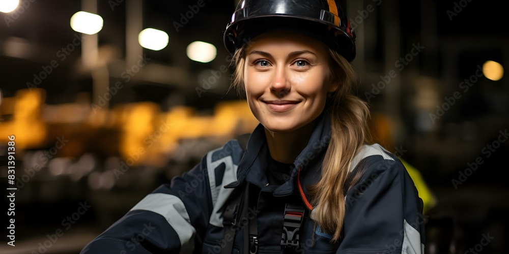 Female petrochemical engineer working night shift in oil refinery for safety control. Concept Oil Refinery Safety Control, Night Shift Work, Female Engineer, Petrochemical Industry Female petrochemical engineer working night shift in oil refinery for safety control. Concept Oil Refinery Safety Control, Night Shift Work, Female Engineer, Petrochemical Industry