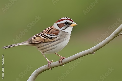 A small, brown sparrow perches on a branch of a lush, green tree, singing a sweet melody.