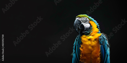 Beautiful colorful parrot isolated on black background photo