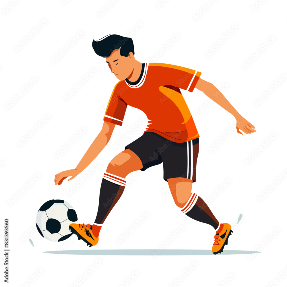 recreational football player kicking football vector flat isolated illustration on white background