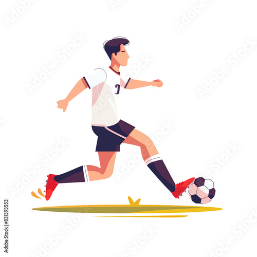 recreational football player kicking football vector flat isolated illustration on white background