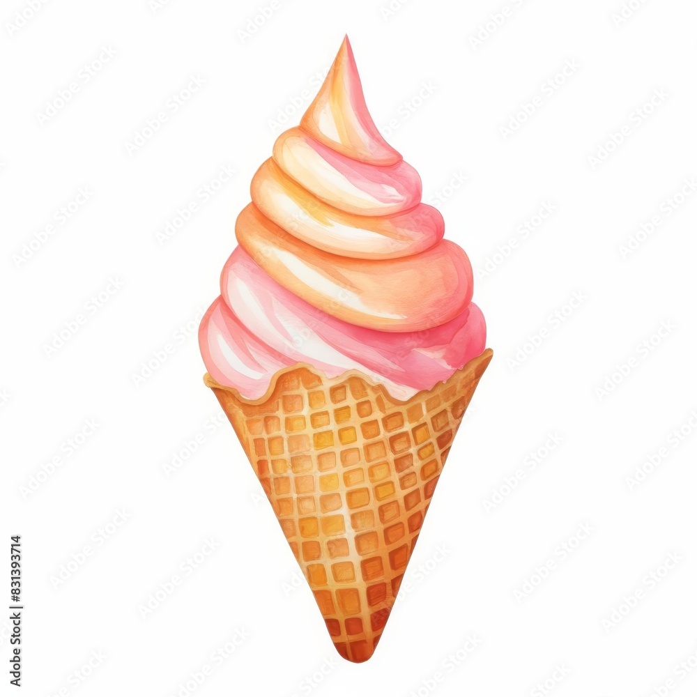 a Waffle Cone, Ice Cream Element, watercolor illustration, isolated on white background