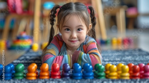 Little Girl Playing With Toys at Table