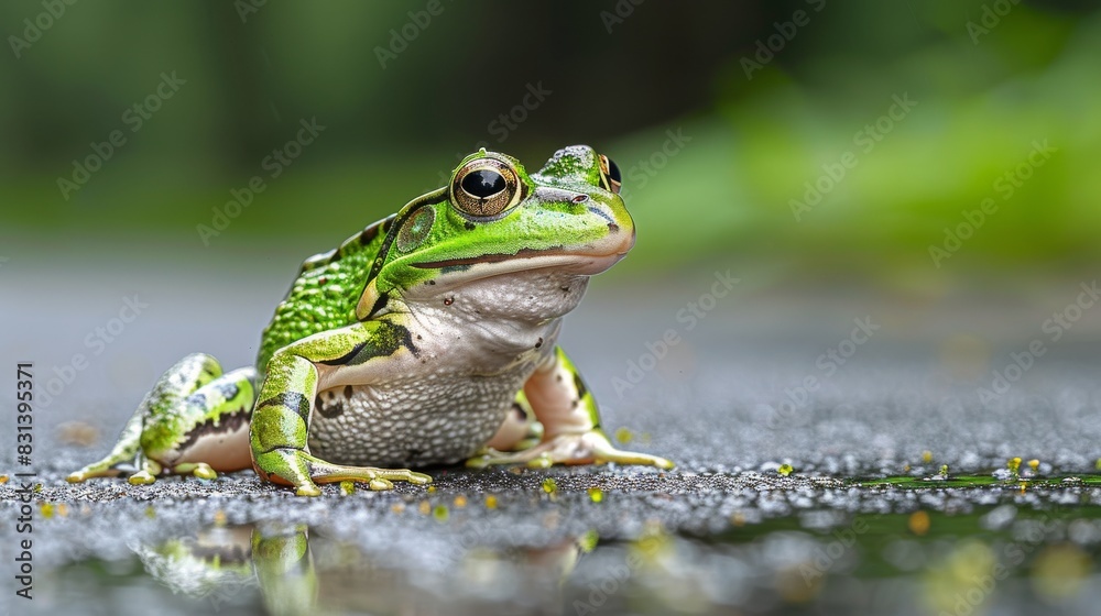 Green Frog Sitting on Wet Ground Green Frog Sitting on Wet Ground