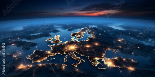 European telecommunications network linking France Germany UK and Italy for global communication. Concept Telecommunications  Europe  France  Germany  UK  Italy  Global Communication  Network 