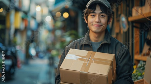 Man Holding Box in City Street