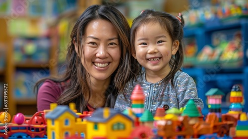 Woman and Little Girl Playing With Building Set