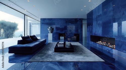 Stylish Living Room With Blue Walls and Furniture