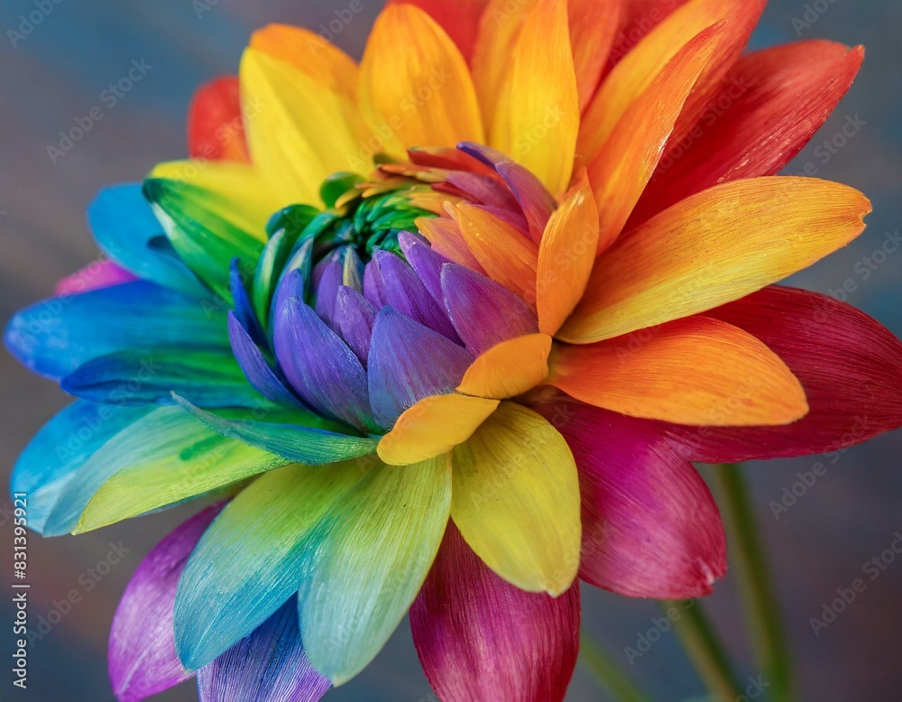 flower close up with petals painted in the colors of the lgbt flag