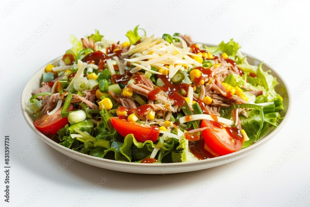 Vibrant BBQ Chopped Salad with Pulled Pork and Tangy Sauce