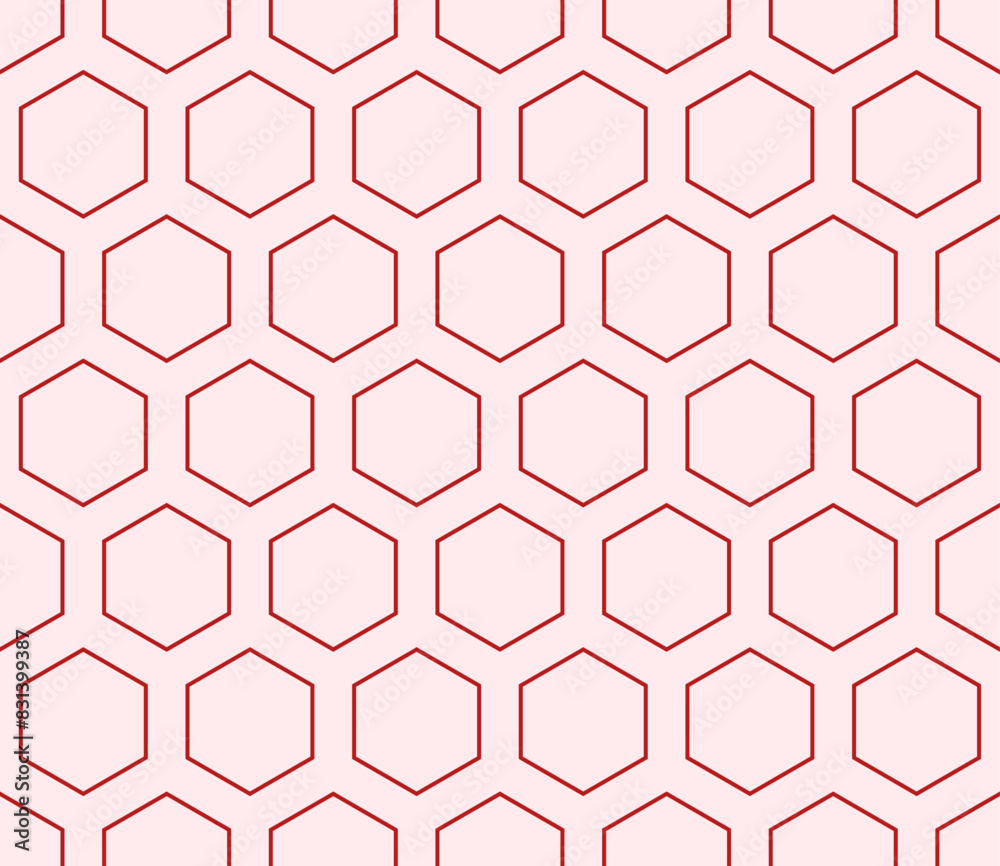 Tileable abstract background. Red color on matching background. Hexagon mosaic cells with padding. Large hexagon shapes. Seamless pattern. Tileable vector illustration. Tileable abstract background. Red color on matching background. Hexagon mosaic cells with padding. Large hexagon shapes. Seamless pattern. Tileable vector illustration.