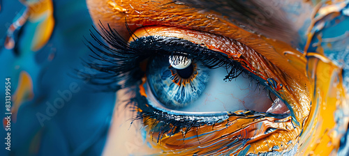 closeup of a contemporary painting featuring bold swirling brush strokes and vibrant colors Macro Photography and RealTime Eye AF highlight the intricate details and emotional depth of the piece