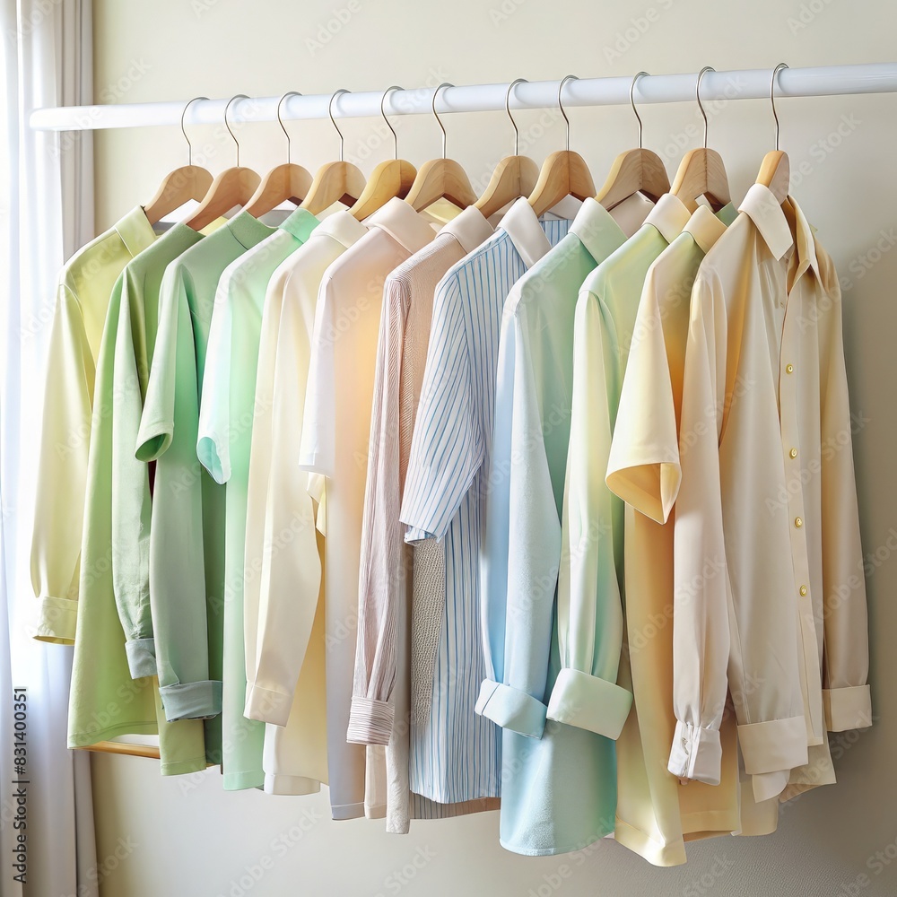 Assorted Shirts Hanging on a Clothes Rack. Generative AI