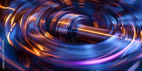 Closeup shot of a spinning flywheel showcasing rotational momentum and energy storage. Concept Rotational Dynamics, Mechanical Engineering, Energy Transfer, Flywheel Applications photo