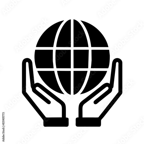 hands holding globe icon, black and white vector, global responsibility, eco concept, World Environment Day, environment protection