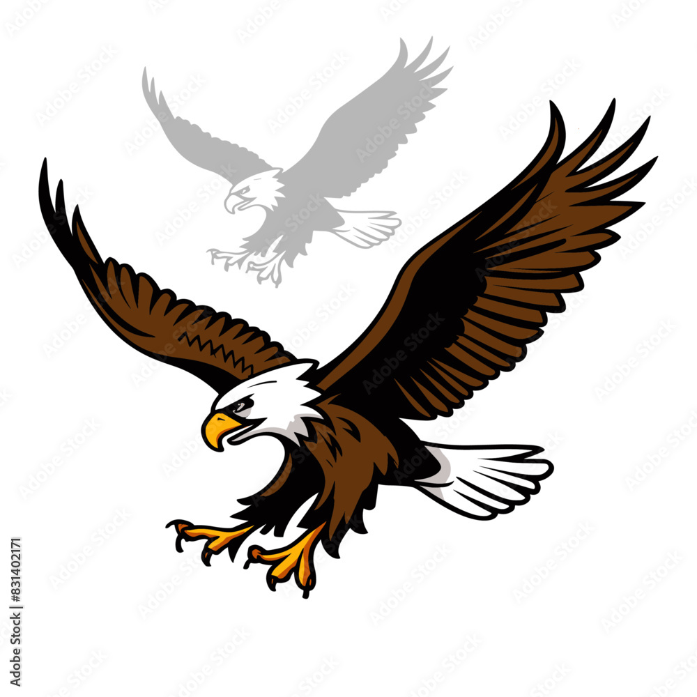 Obraz premium Eagle flying proudly in the sky, showing strength, courage, and freedom vector illustration. Generative AI