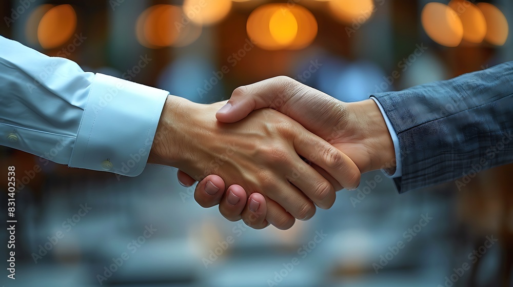 Focused close-up of a business handshake, detailed hand textures, blurred backdrop, shallow depth of field, professional and dynamic, sharp and elegant, 16:9 ratio Focused close-up of a business handshake, detailed hand textures, blurred backdrop, shallow depth of field, professional and dynamic, sharp and elegant, 16:9 ratio