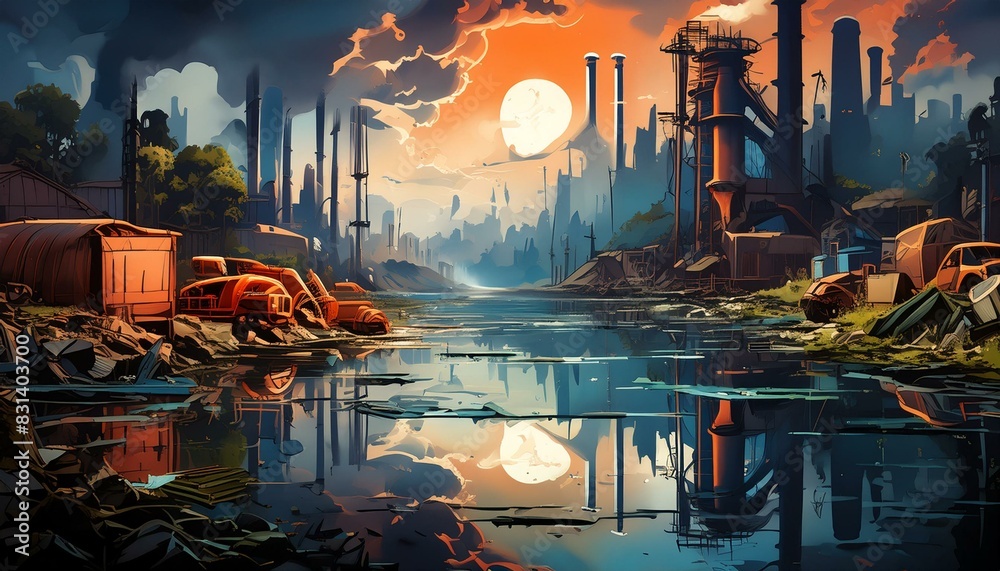 Obraz premium Industrial Devastation and Environmental Pollution