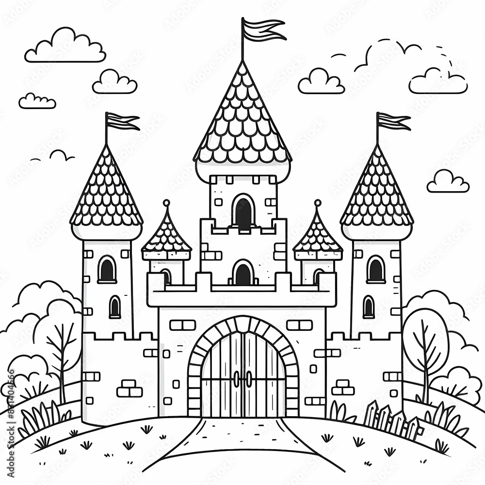 Fairy Tale Castle Coloring Page with Whimsical Design