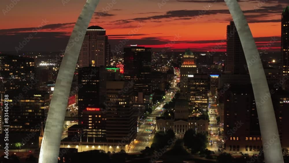 custom made wallpaper toronto digitalBreathtaking aerial view of St. Louis skyline at sunset, featuring the iconic gateway arch and illuminated cityscape in this major travel destination