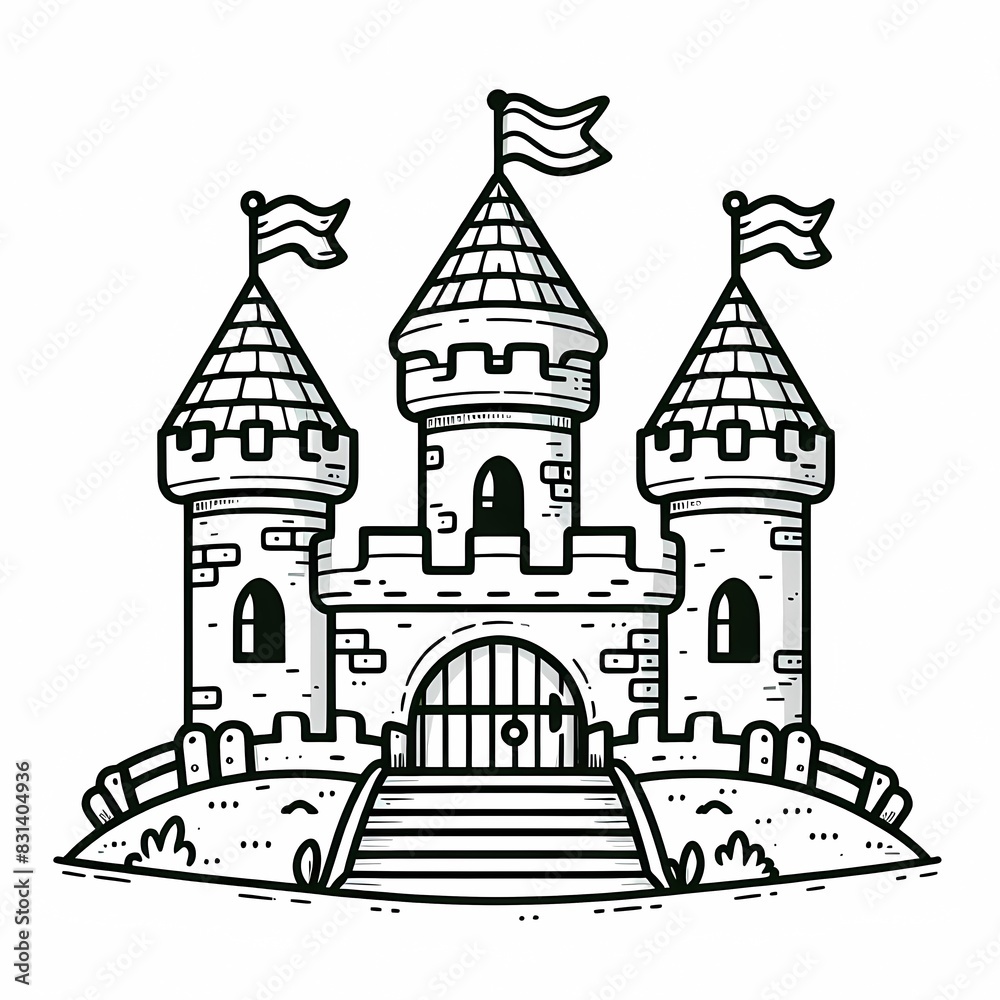 Fototapeta premium Fairy Tale Castle Coloring Page with Whimsical Design