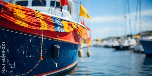 Flags of Catalonia and Spain displayed on a fishing boat. Concept Catalan Independence, Political Protest, Maritime Symbolism, National Identity, Cultural Pride photo