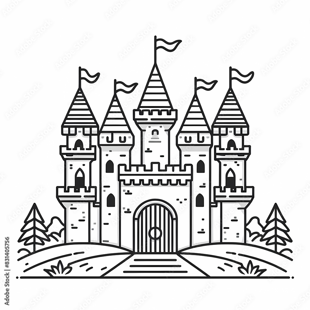 Fairy Tale Castle Coloring Page with Whimsical Design