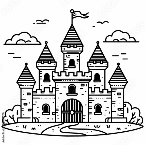 Fairy Tale Castle Coloring Page with Whimsical Design