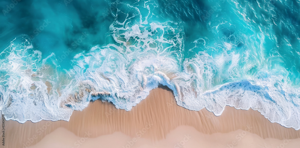 Beautiful ocean and white sand beach from above,background Beautiful ocean and white sand beach from above,background