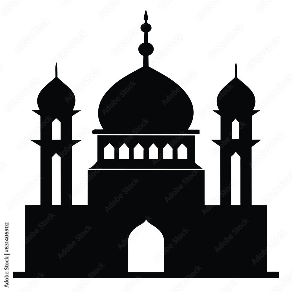 Mosque Minaret Silhouette on white background
