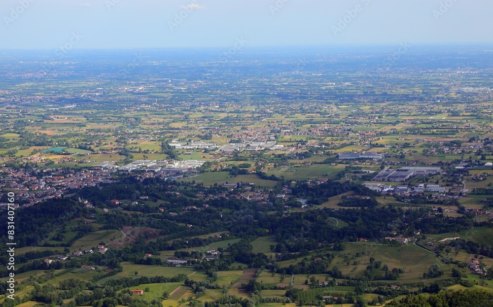 panorama of the plain with houses of the cities and towns seen from above