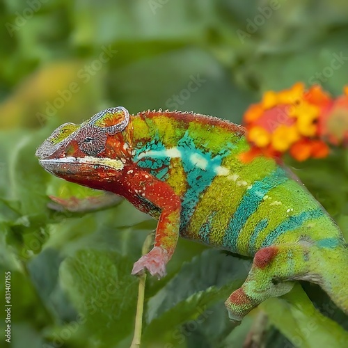 Green Chameleon Vibrant Reptile Camouflaged in Nature Microstock Image