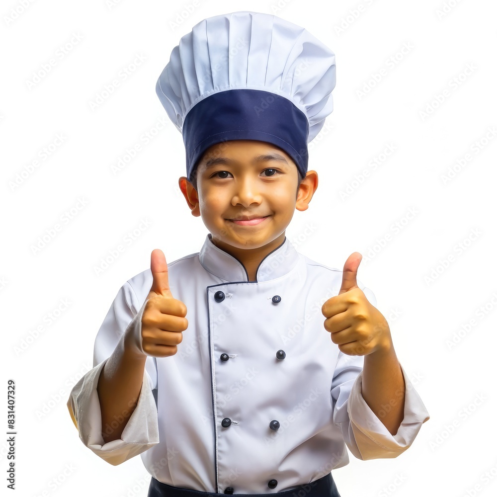 Young Boy in Chefs Hat Giving Thumbs Up. Generative AI Young Boy in Chefs Hat Giving Thumbs Up. Generative AI