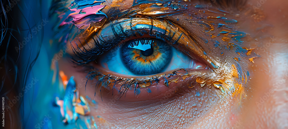 closeup of painting exploring visual language featuring bold swirling brush strokes vibrant colors Macro Photography RealTime Eye AF highlight the intricate details and emotional depth of the piece
