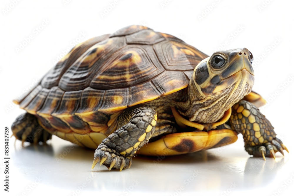 Close Up of Turtle on White Background. Generative AI Close Up of Turtle on White Background. Generative AI