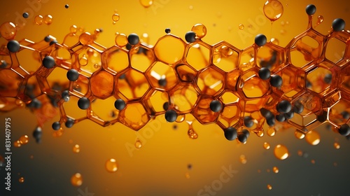 A beautiful hexagonal molecule filled with dots  placed against a soothing yellow solid background.