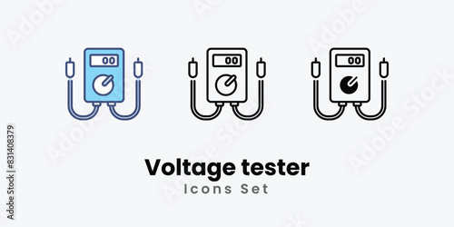 Voltage tester Icons set thin line and glyph vector icon illustration