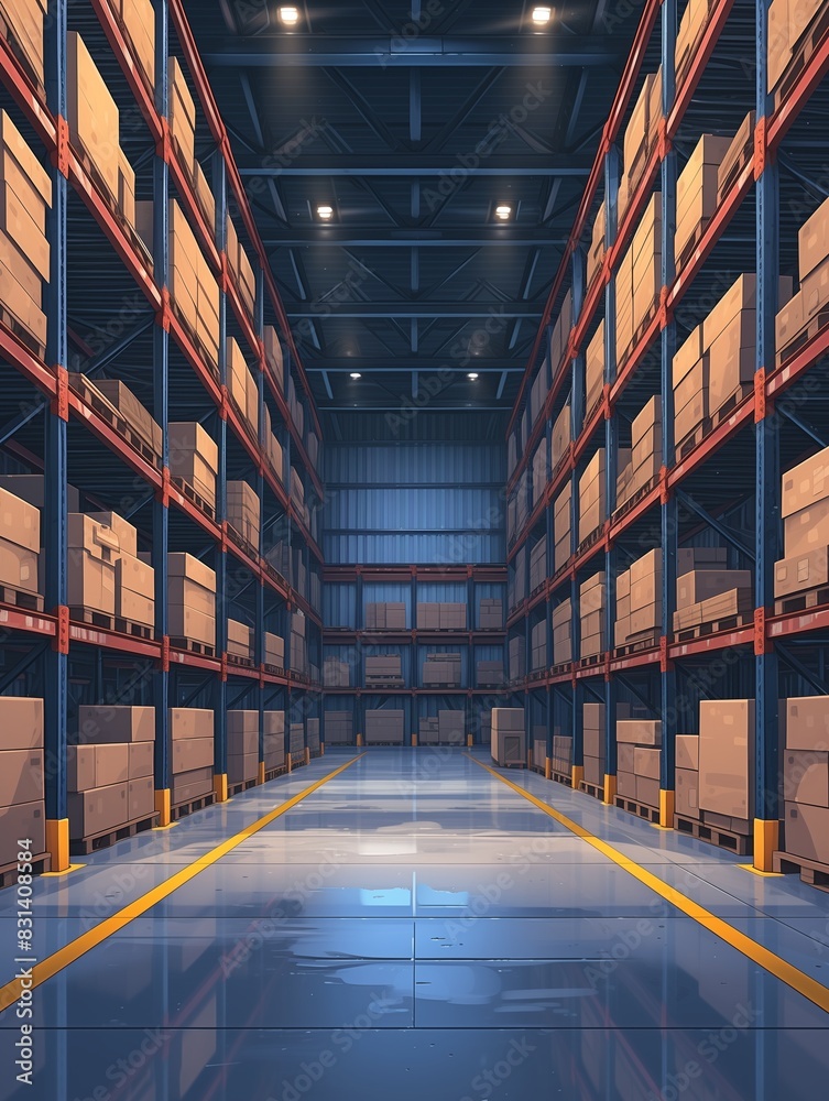 Fototapeta premium Large warehouse. Boxes with products. High quality photo. Generated by AI